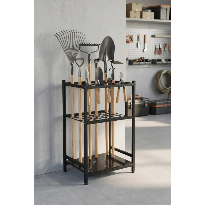 Bahçe Aletleri Düzenleyici Stand Kazma Kürek Organizer Raf Çok Amaçlı Metal Garaj Balkon Rafı