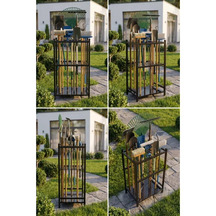 Bahçe Aletleri Düzenleyici Stand Kazma Kürek Organizer Raf Çok Amaçlı Metal Garaj Balkon Rafı