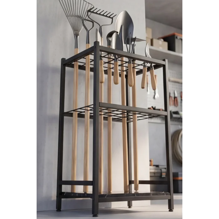 Bahçe Aletleri Düzenleyici Stand Kazma Kürek Organizer Raf Çok Amaçlı Metal Garaj Balkon Rafı