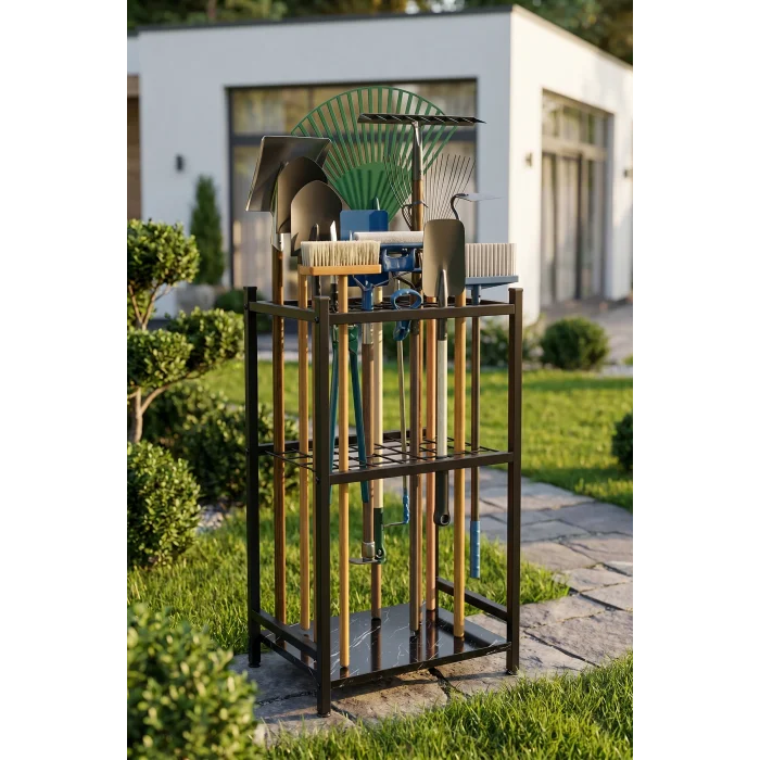 Bahçe Aletleri Düzenleyici Stand Kazma Kürek Organizer Raf Çok Amaçlı Metal Garaj Balkon Rafı