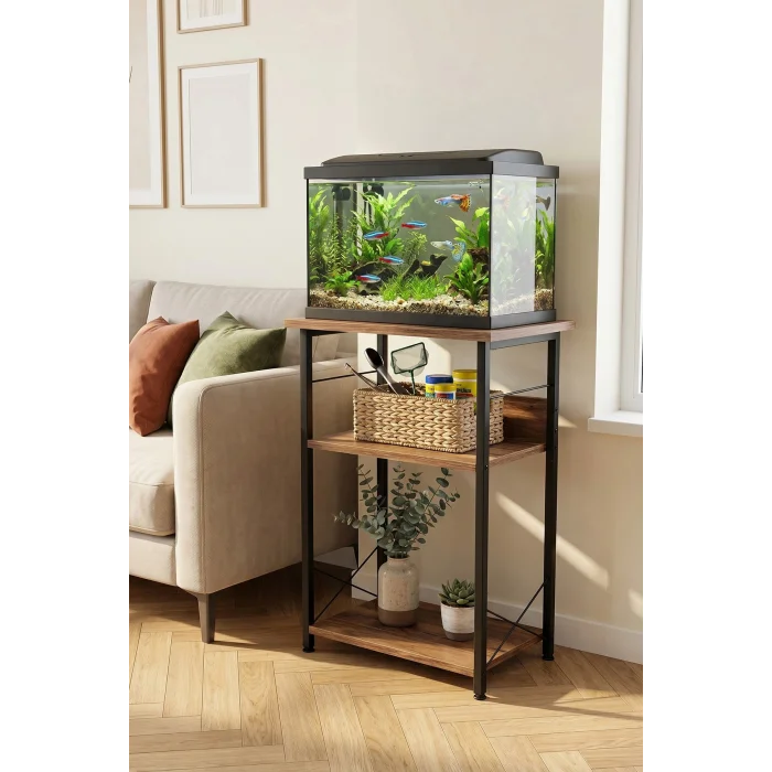 Akvaryum Sehpası Raflı Kuş Kafesi Standı Çok Amaçlı Metal Ayaklı Dekoratif Raf