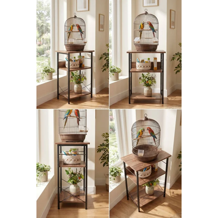 Akvaryum Sehpası Raflı Kuş Kafesi Standı Çok Amaçlı Metal Ayaklı Dekoratif Raf