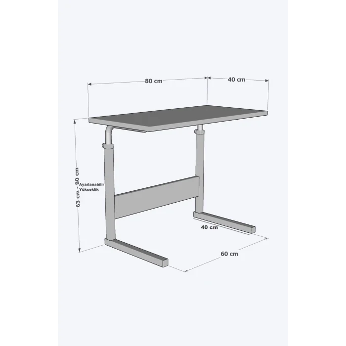 80X40 Yükseklik Ayarlı Çalışma Masası Dikiş Masası Hasta Yemek Masası Laptop Sehpası