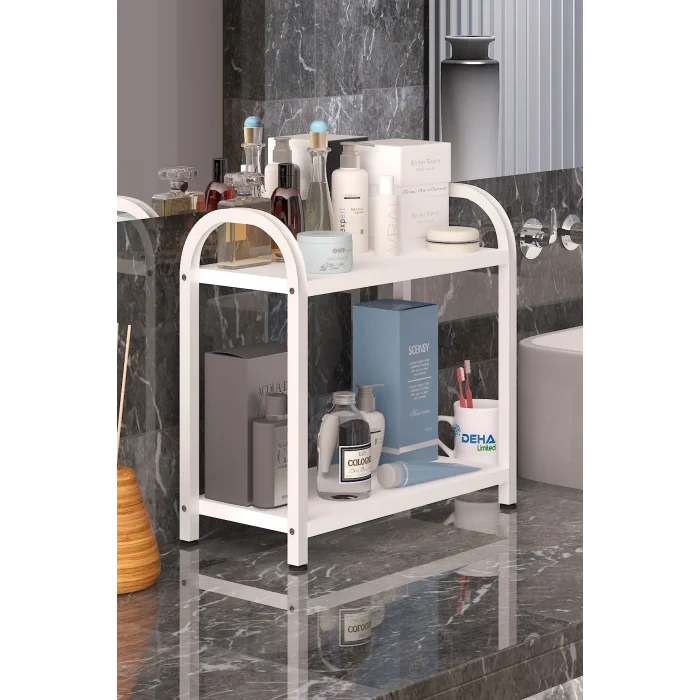 Banyo-Mutfak Toparlayıcı Düzenleyici Organizer 2 Katlı Geniş Metal Beyaz Tezgah Üstü Raf