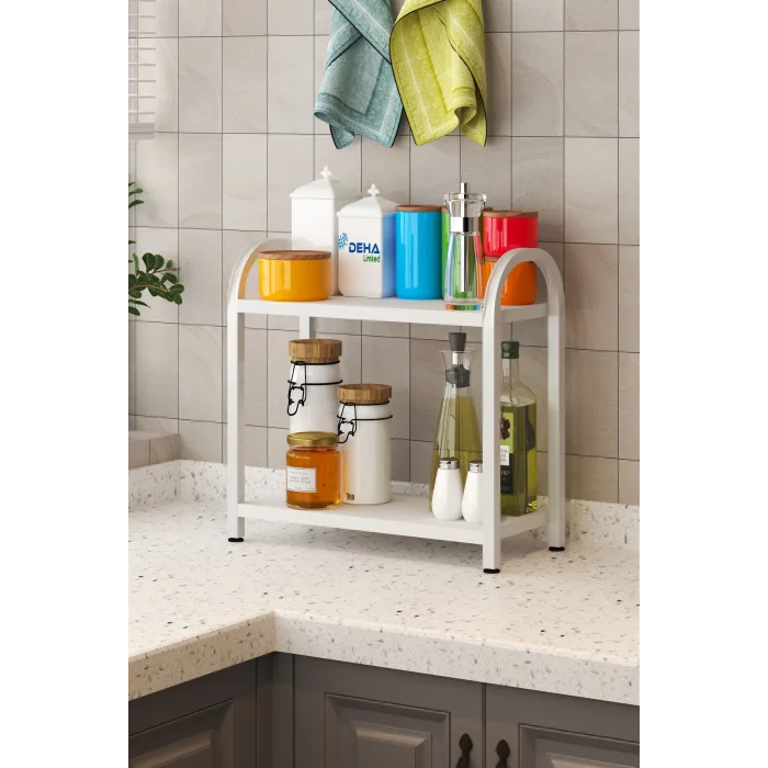 Banyo-Mutfak Toparlayıcı Düzenleyici Organizer 2 Katlı Geniş Metal Beyaz Tezgah Üstü Raf