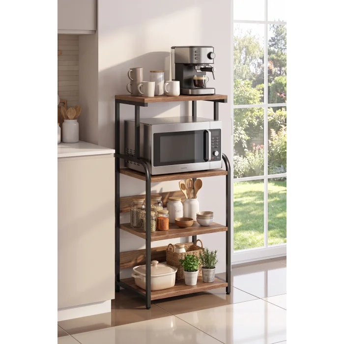 Çok Amaçlı 4 Katlı Mutfak Rafı Mikrodalga Standı Kahve Köşesi Organizeri Airfryer Raflı Sehpa