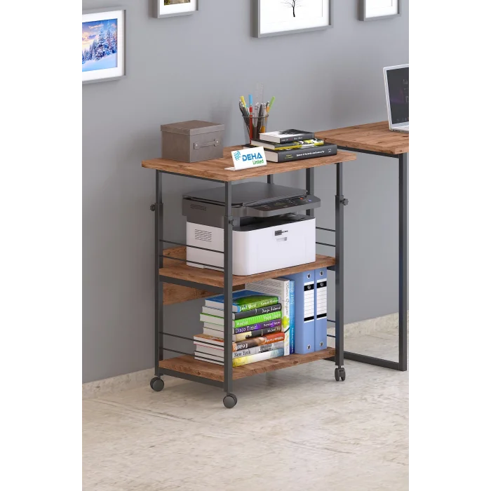 Çok Amaçlı Yükseklik Ayarlı Frenli Tekerlekli 3 Katlı Mutfak Fırınlık Kahve Masası Yazıcı Sehpası Servis Standı