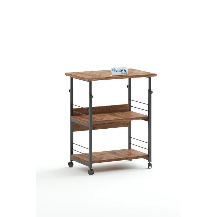 Çok Amaçlı Yükseklik Ayarlı Frenli Tekerlekli 3 Katlı Mutfak Fırınlık Kahve Masası Yazıcı Sehpası Servis Standı