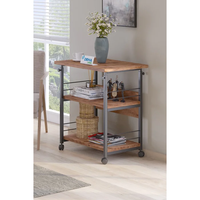 Çok Amaçlı Yükseklik Ayarlı Frenli Tekerlekli 3 Katlı Mutfak Fırınlık Kahve Masası Yazıcı Sehpası Servis Standı