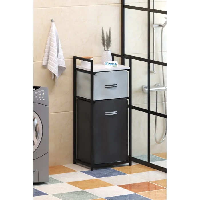 DH11 Raflı Çamaşır Sepeti Banyo Dolabı Kirli Sepetli Banyo Düzenleyici Çamaşırlık