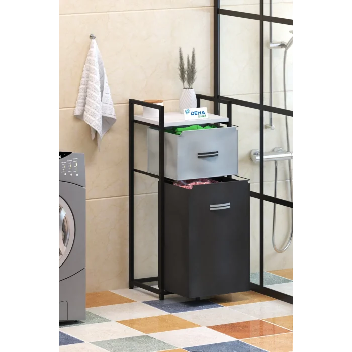 DH11 Raflı Çamaşır Sepeti Banyo Dolabı Kirli Sepetli Banyo Düzenleyici Çamaşırlık