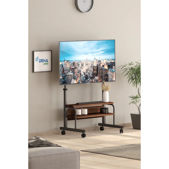 Frenli Tekerlekli Yükseklik Ayarlı TV Duvar Paneli  Tv Standı Konsol Hareketli Televizyon Ünitesi