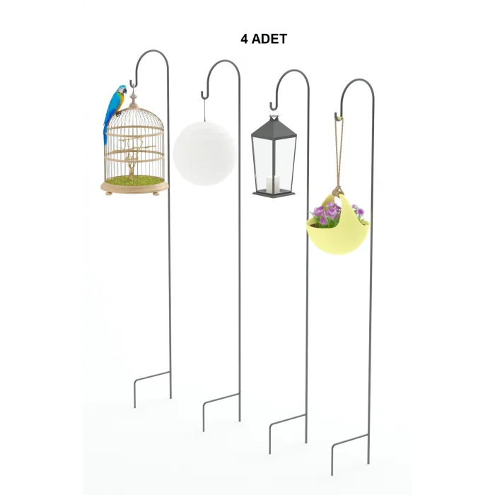 Metal Çubuk Çok Amaçlı Bahçe ve Kamp Kancası Bitki Bahçe Askısı Fener Çiçek Kancası 4 Adet