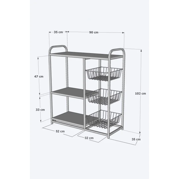 Meyvelik Sebzelik Sepetli Mutfak Düzenleyici Raf Fırın Standı Organizer  Mutfak Dolabı Bangosu