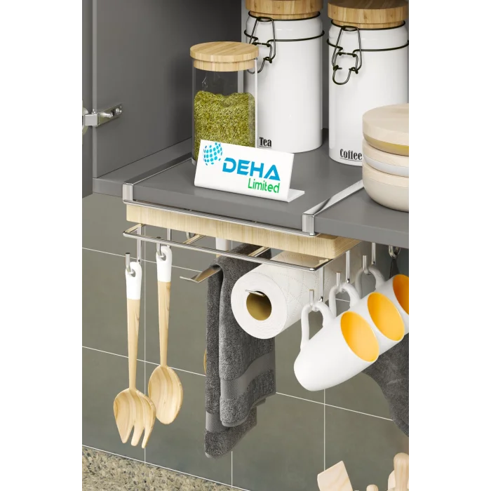 Paslanmaz Kupa Fincan Askılı Kesme Tahtası Raflı Mutfak Tezgah Üstü Organizer Raf Stand