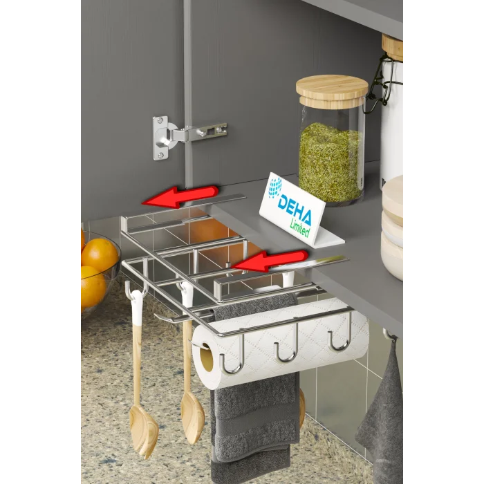 Paslanmaz Kupa Fincan Askılı Kesme Tahtası Raflı Mutfak Tezgah Üstü Organizer Raf Stand