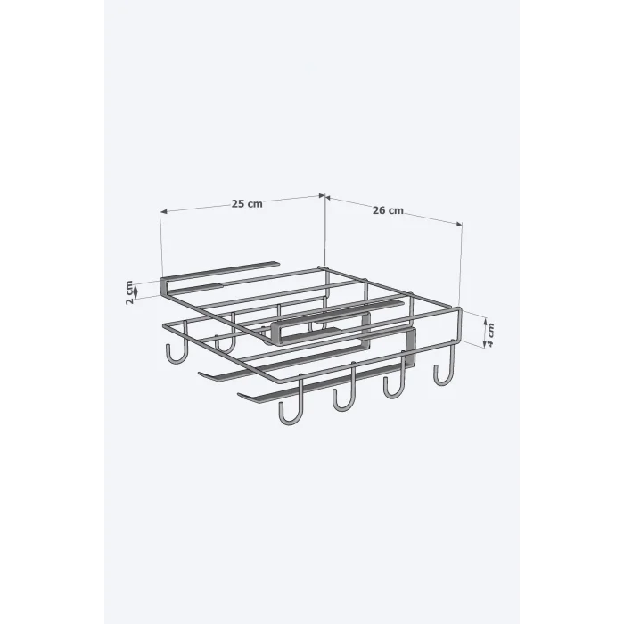 Paslanmaz Kupa Fincan Askılı Kesme Tahtası Raflı Mutfak Tezgah Üstü Organizer Raf Stand