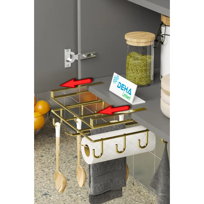 Paslanmaz Kupa Fincan Askılı Kesme Tahtası Raflı Mutfak Tezgah Üstü Organizer Raf Stand