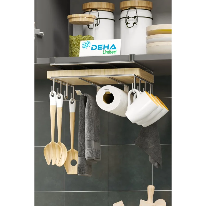 Paslanmaz Kupa Fincan Askılı Kesme Tahtası Raflı Mutfak Tezgah Üstü Organizer Raf Stand