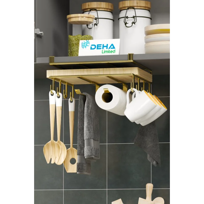 Paslanmaz Kupa Fincan Askılı Kesme Tahtası Raflı Mutfak Tezgah Üstü Organizer Raf Stand