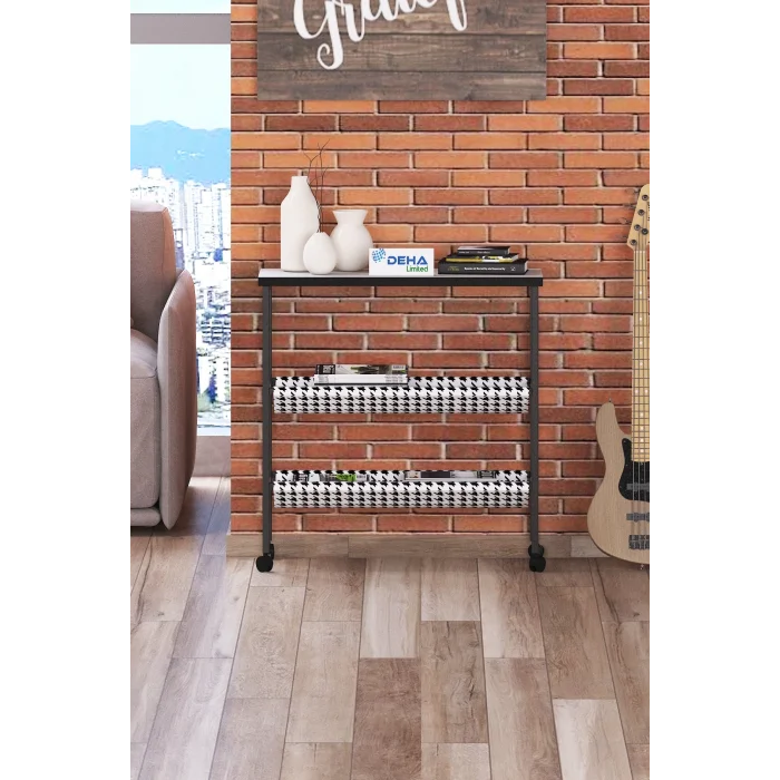 Tekerlekli Dergilik Kumaş Raflı Çanta Gazetelik Kitaplık Çok Amaçlı Koltuk Yan Sehpa Sunumluk