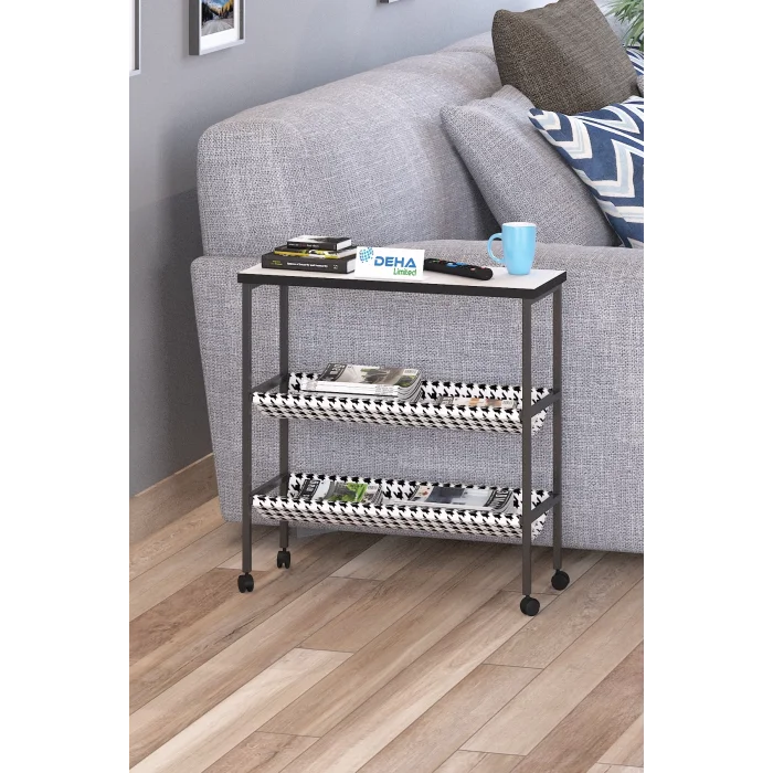 Tekerlekli Dergilik Kumaş Raflı Çanta Gazetelik Kitaplık Çok Amaçlı Koltuk Yan Sehpa Sunumluk