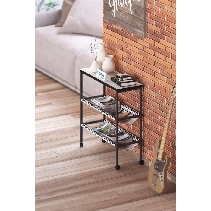 Tekerlekli Dergilik Kumaş Raflı Çanta Gazetelik Kitaplık Çok Amaçlı Koltuk Yan Sehpa Sunumluk