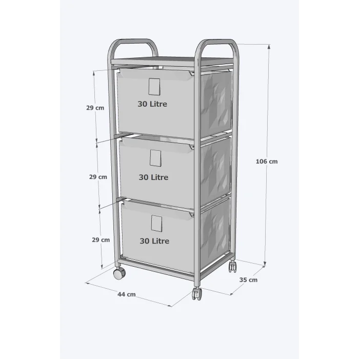 Üç Sepetli Frenli Tekerlekli Elbise Çamaşır Sepeti Banyo Dolabı Kirli Sepetli Banyo Düzenleyici Dolap