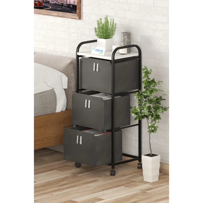 Üç Sepetli Frenli Tekerlekli Elbise Çamaşır Sepeti Banyo Dolabı Kirli Sepetli Banyo Düzenleyici Dolap