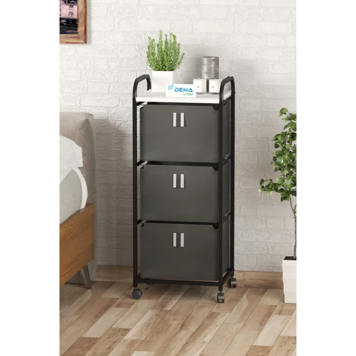 Üç Sepetli Frenli Tekerlekli Elbise Çamaşır Sepeti Banyo Dolabı Kirli Sepetli Banyo Düzenleyici Dolap