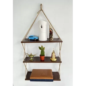 3 Katlı Dekoratif Keten Halatlı Mutfak Banyo Oda Çiçeklik Kitaplık Doğal Çok Amaçlı Duvar Rafı