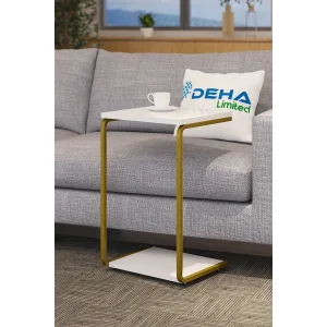 Modern Tasarım İki Katlı Tekerlekli Gold Servis Sehpası  Koltuk Yan C Sehpa Zigon Sehpa Beyaz