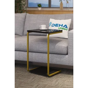 Modern Tasarım İki Katlı Tekerlekli Gold Servis Sehpası Koltuk Yan C Sehpa Zigon Sehpa Siyah