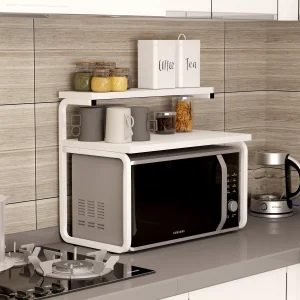 Mutfak Organizer Tezgah Üstü Metal Raflı Mikrodalga Fırın Standı BEYAZ