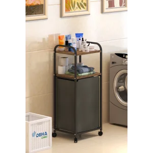 2 RAFLI FRENLİ TEKERLEKLİ ÇAMAŞIR SEPETİ BANYO DOLABI KİRLİ SEPETLİ BANYO DÜZENLEYİCİ ÇAMAŞIRLIK