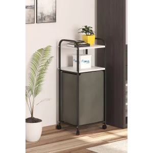 2 RAFLI FRENLİ TEKERLEKLİ ÇAMAŞIR SEPETİ BANYO DOLABI KİRLİ SEPETLİ BANYO DÜZENLEYİCİ ÇAMAŞIRLIK BEYAZ