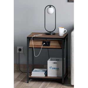 220Volt Priz’li ve Usb Type C Şarj Modüllü Koltuk Yanı Yan Sehpa Komidin Elektrikli Akıllı Sehpa