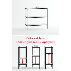 80x30 Ayarlanabilir Raflı Çok Amaçlı Üç Katlı Sehpa Mutfak Organizer Dresuar Kitaplık Raf Konsol