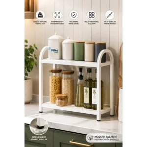 Banyo-Mutfak Toparlayıcı Düzenleyici Organizer 2 Katlı Geniş Metal Beyaz Tezgah Üstü Raf