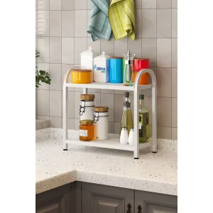 Banyo-Mutfak Toparlayıcı Düzenleyici Organizer 2 Katlı Geniş Metal Beyaz Tezgah Üstü Raf
