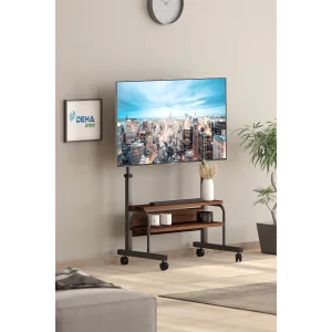Frenli Tekerlekli Yükseklik Ayarlı TV Duvar Paneli  Tv Standı Konsol Hareketli Televizyon Ünitesi
