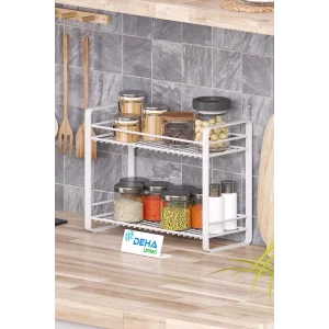 Masa Tezgah Üstü Düzenleyici Metal Organizer Raf  Banyo Mutfak Rafı Baharatlık Makyaj Standı BEYAZ