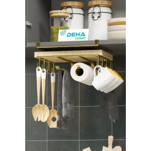 Paslanmaz Kupa Fincan Askılı Kesme Tahtası Raflı Mutfak Tezgah Üstü Organizer Raf Stand