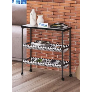 Tekerlekli Dergilik Kumaş Raflı Çanta Gazetelik Kitaplık Çok Amaçlı Koltuk Yan Sehpa Sunumluk