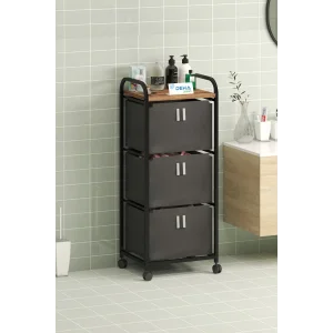 Üç Sepetli Frenli Tekerlekli Elbise Çamaşır Sepeti Banyo Dolabı Kirli Sepetli Banyo Düzenleyici Dolap