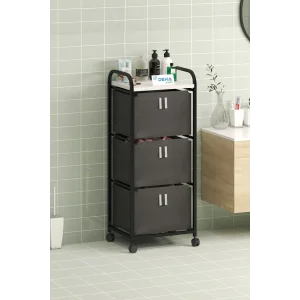 Üç Sepetli Frenli Tekerlekli Elbise Çamaşır Sepeti Banyo Dolabı Kirli Sepetli Banyo Düzenleyici Dolap