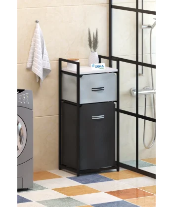 DH11 Raflı Çamaşır Sepeti Banyo Dolabı Kirli Sepetli Banyo Düzenleyici Çamaşırlık