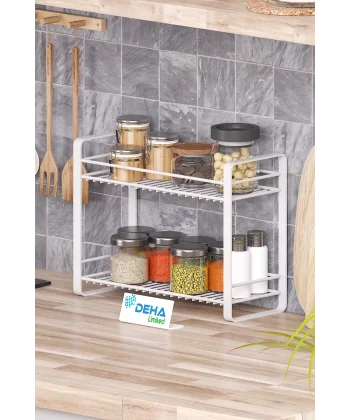Masa Tezgah Üstü Düzenleyici Metal Organizer Raf  Banyo Mutfak Rafı Baharatlık Makyaj Standı BEYAZ
