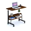 80x40 Yükseklik Ayarlı Raflı Kilitli Tekerlekli Taşınabilir Laptop Sehpası ve Çalışma Masası KAHVERENGİ