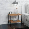 Firkete Siyah Tel Ayaklı Alt Raflı Parlak Bambu Yüzey Yan Sehpa Komodin